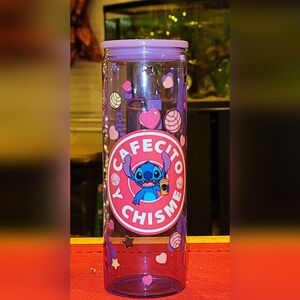 lavender glass cup. for any  stitch fan.   brand  new!